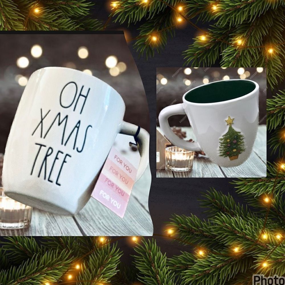 NWT Rae Dunn  “OH XMAS TREE” white green ceramic gift tag Ceramic Mug
